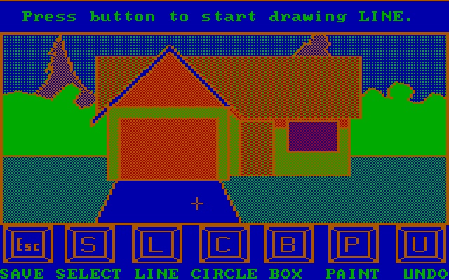 Story Maker IBM PC/Compatibles Screenshot: Press the button to start drawing a line.