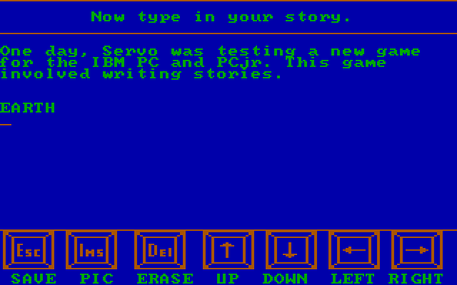 Story Maker IBM PC/Compatibles Screenshot: Now I start to write my story.