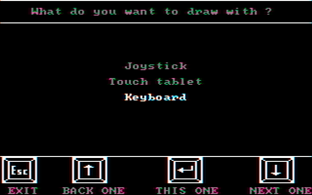 Story Maker IBM PC/Compatibles Screenshot: You can select one of several input devices to draw pictures.