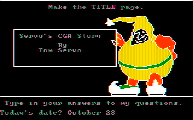 Story Maker IBM PC/Compatibles Screenshot: First, create a title card for your new story.