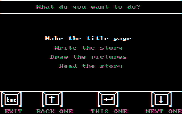 Story Maker IBM PC/Compatibles Screenshot: The main story menu.