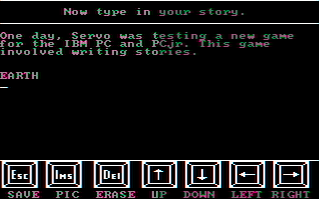 Story Maker IBM PC/Compatibles Screenshot: Now write your story...