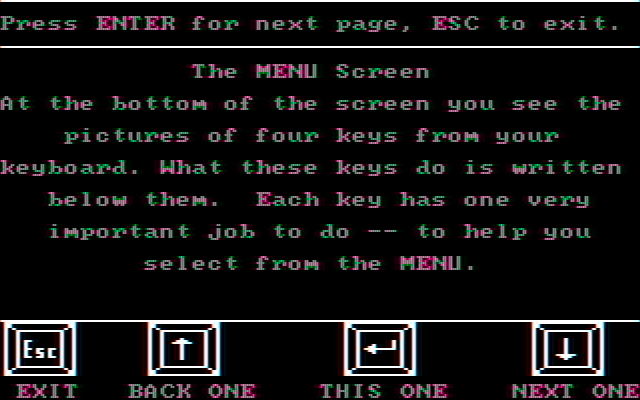 Story Maker IBM PC/Compatibles Screenshot: Another one of the instruction screens.