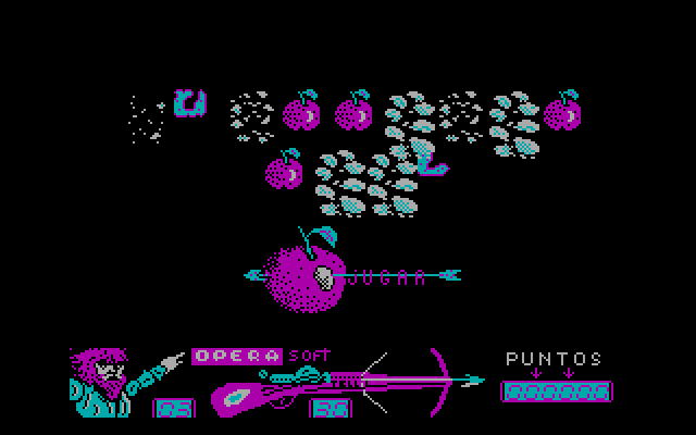Guillermo Tell IBM PC/Compatibles Screenshot: The game title initially appears as apples.