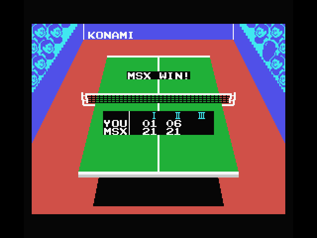 Konami's Ping Pong MSX Screenshot: Game over; MSX wins!