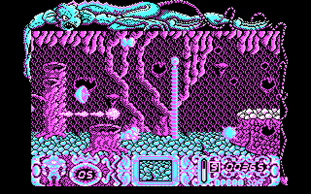 Mutan Zone IBM PC/Compatibles Screenshot: Ducking under enemy fire.