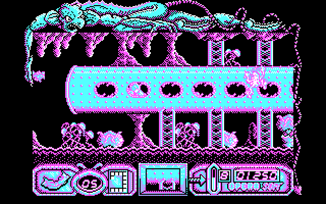 Mutan Zone IBM PC/Compatibles Screenshot: Flying through a pipe.