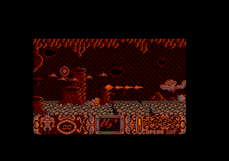 Mutan Zone Amstrad CPC Screenshot: Ducking under a dragon fire...