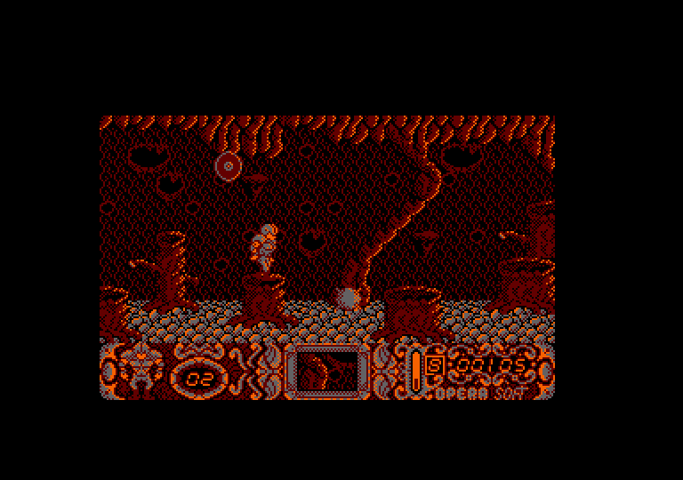 Mutan Zone Amstrad CPC Screenshot: Watch out for that land mine!