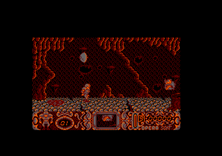 Mutan Zone Amstrad CPC Screenshot: Starting the side view part of level 1.
