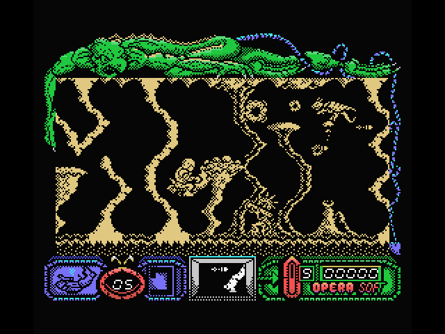Mutan Zone MSX Screenshot: Avoid or shoot the flying creatures here!
