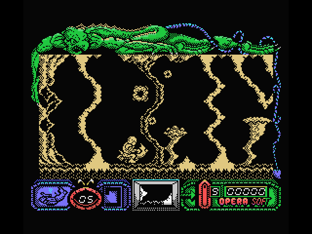Mutan Zone MSX Screenshot: You'll need to fly through this section...