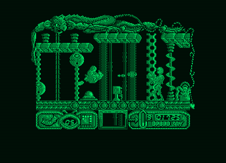 Mutan Zone Amstrad PCW Screenshot: Battle with a large opponent...