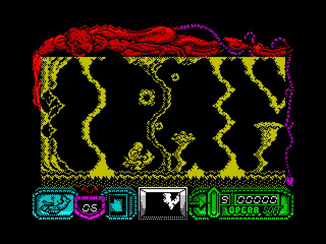 Mutan Zone ZX Spectrum Screenshot: You'll need to fly through this part of the game...