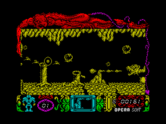 Mutan Zone ZX Spectrum Screenshot: Ducking under fire!