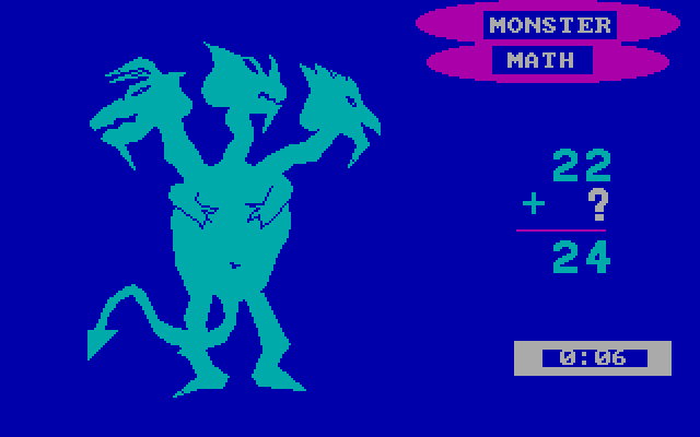 Monster Math IBM PC/Compatibles Screenshot: Trying again, so I get a different monster and color palette.