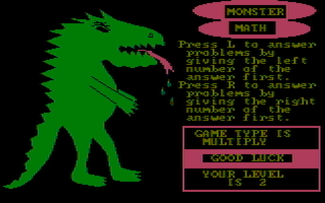 Monster Math IBM PC/Compatibles Screenshot: Select how you would like to answer questions.