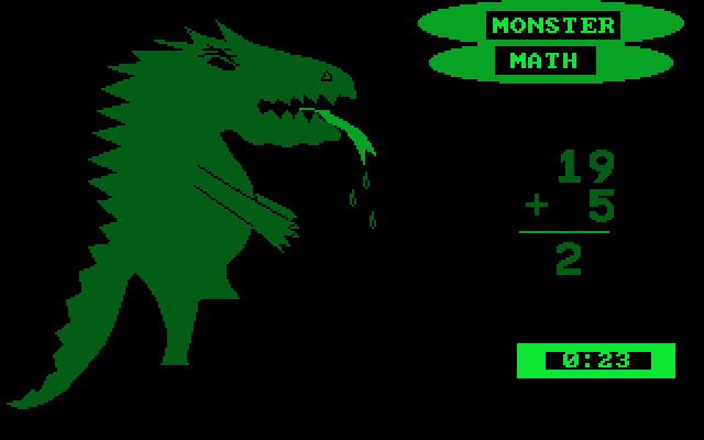 Monster Math IBM PC/Compatibles Screenshot: Typing in a response to the problem presented...