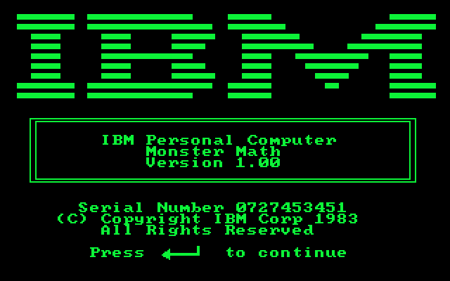 Monster Math IBM PC/Compatibles Screenshot: IBM logo screen.