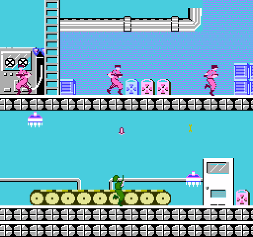 Silent Assault NES / Famicom Screenshot: Watch out for opponents above you!