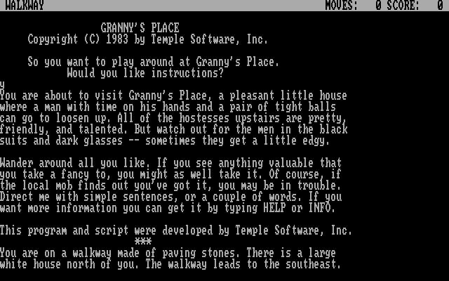 Granny's Place IBM PC/Compatibles Screenshot: Game instructions.