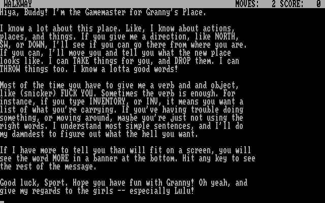 Granny's Place IBM PC/Compatibles Screenshot: One of the help screens.