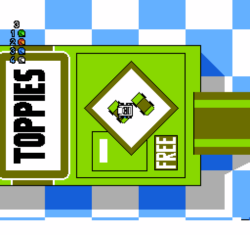 Micro Machines NES / Famicom Screenshot: Driving over some breakfast cereal...