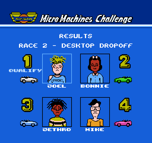 Micro Machines NES / Famicom Screenshot: I qualified in the last race!