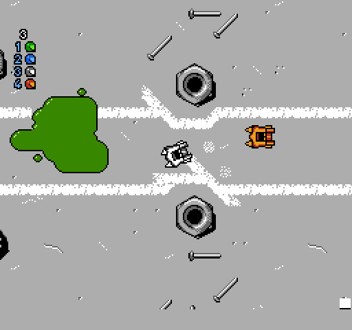 Micro Machines NES / Famicom Screenshot: Don't crash into obstacles.