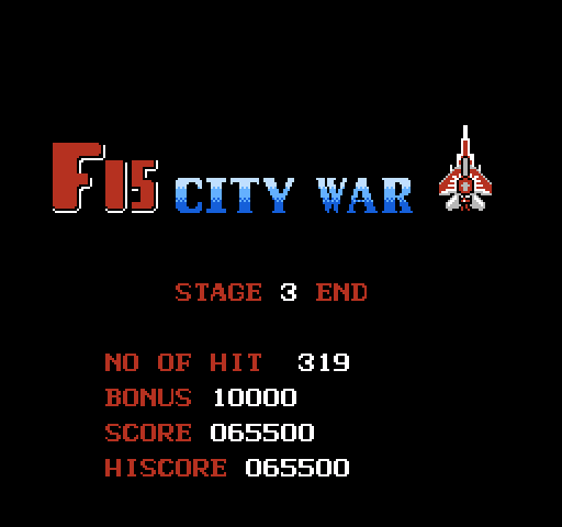 F-15 City War NES / Famicom Screenshot: Bonus points are awarded at the end of each level.