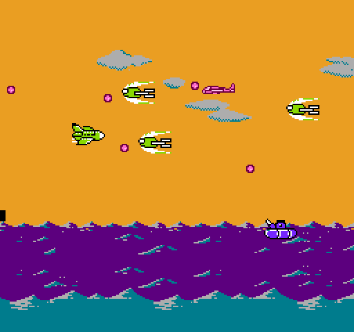 Double Strike NES / Famicom Screenshot: Flying over the water again, with a new attack force after me!