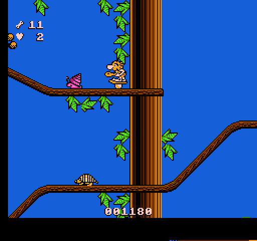 Big Nose Freaks Out NES / Famicom Screenshot: Riding on platforms through the trees...