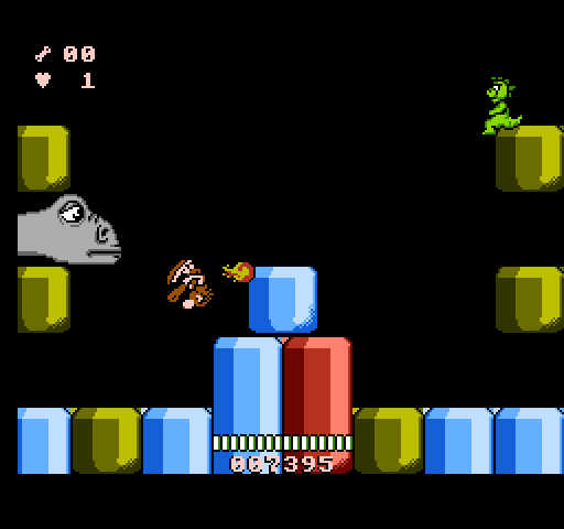 Big Nose Freaks Out NES / Famicom Screenshot: Another dinosaur! This opponent appears at each side of the screen...