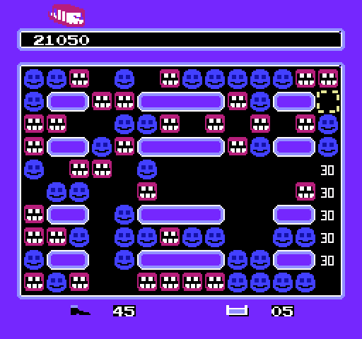 Krazy Kreatures NES / Famicom Screenshot: Your cursor can't move through the walls; on odd shaped levels this can make it more difficult!