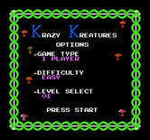 Krazy Kreatures for NES / Famicom - Select a game option.