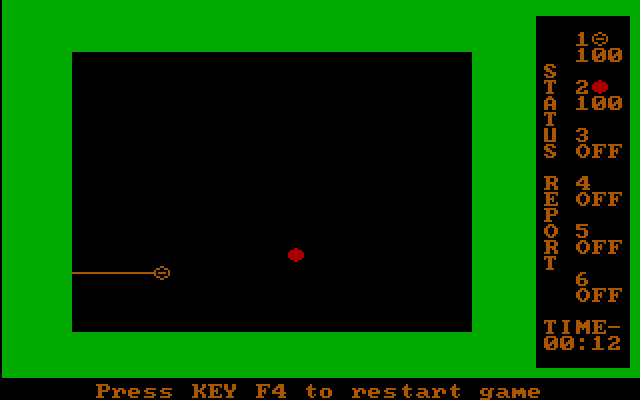 Combots IBM PC/Compatibles Screenshot: A shot fired at the wall; oops, definitely missed!