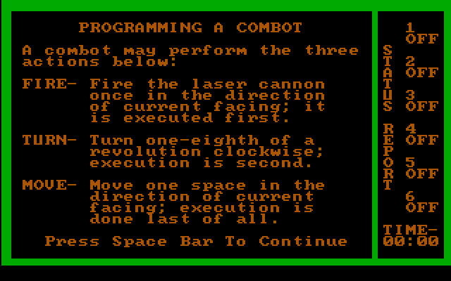 Combots IBM PC/Compatibles Screenshot: Here's how to program a combot...