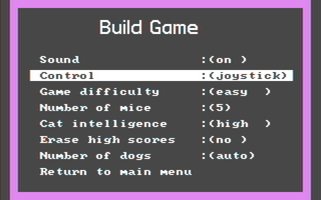 Cat 'n Mouse IBM PC/Compatibles Screenshot: You can customize some of the game settings.
