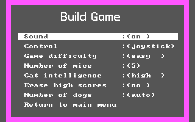 Cat 'n Mouse IBM PC/Compatibles Screenshot: You can optionally change a few of the game settings.