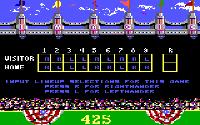 Grand Slam Baseball IBM PC/Compatibles Screenshot: Setup the left and right handed batters...