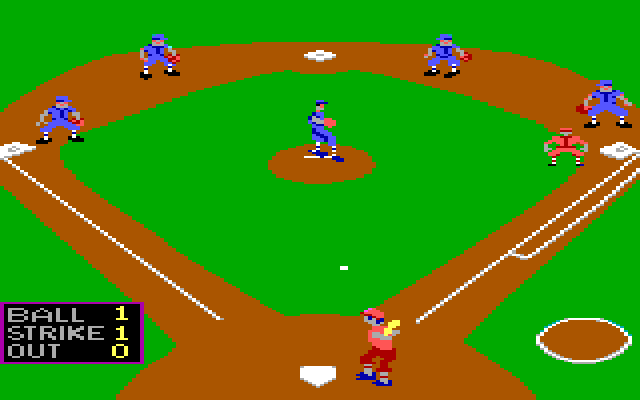 Grand Slam Baseball IBM PC/Compatibles Screenshot: One ball, one strike so far...