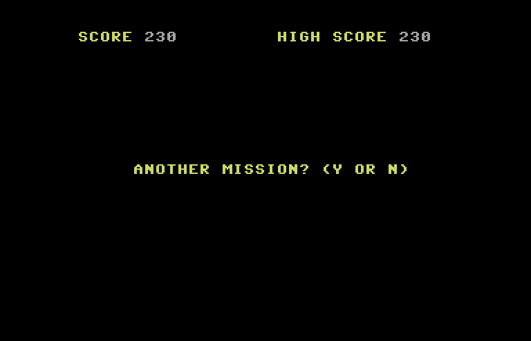 Space Raider Commodore 64 Screenshot: Game over.
