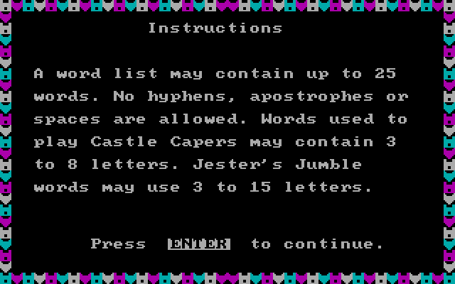 Wizard of Words IBM PC/Compatibles Screenshot: Instructions for creating word lists.