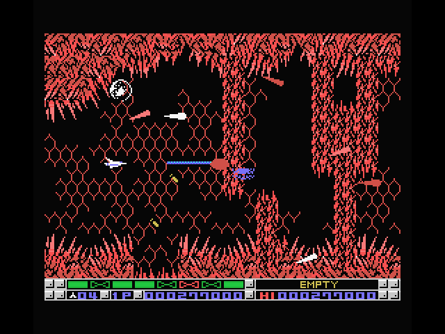 Nemesis 3: The Eve of Destruction MSX Screenshot: These walls move, so timing is important...