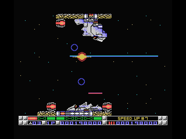 Nemesis 3: The Eve of Destruction MSX Screenshot: Crash! I was hit by that long horizontal laser line...