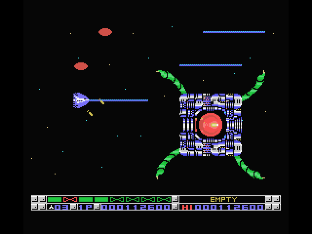 Nemesis 3: The Eve of Destruction MSX Screenshot: Destroy the giant cube!