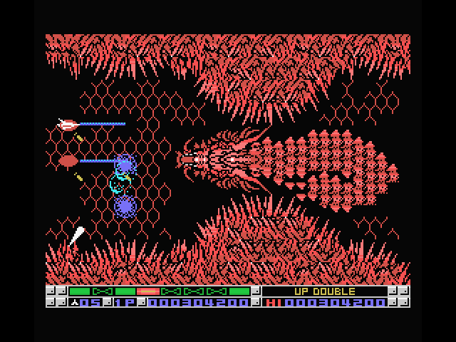 Nemesis 3: The Eve of Destruction MSX Screenshot: Attack this giant dragon to get through here!