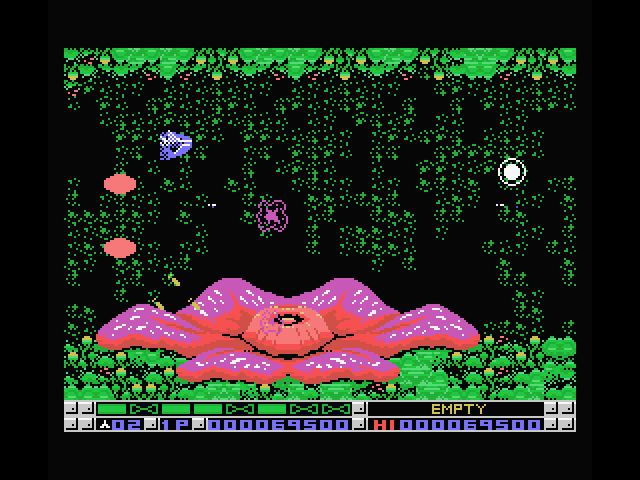 Nemesis 3: The Eve of Destruction MSX Screenshot: This giant thing releases even more ameoba, look out!