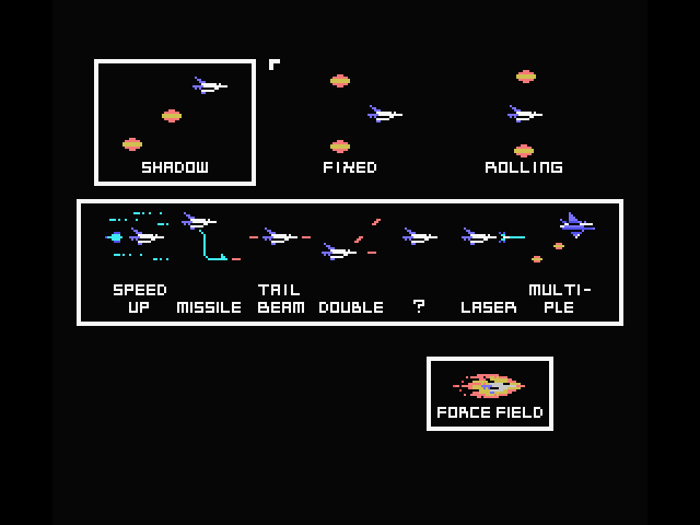 Nemesis 3: The Eve of Destruction MSX Screenshot: You can also select your preferred force field and options style.
