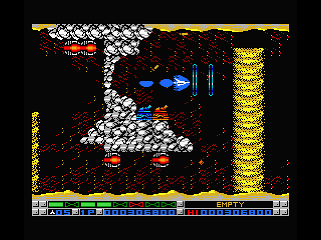 Nemesis 3: The Eve of Destruction MSX Screenshot: Wait for a gap in the sand falling then you can sneak past.